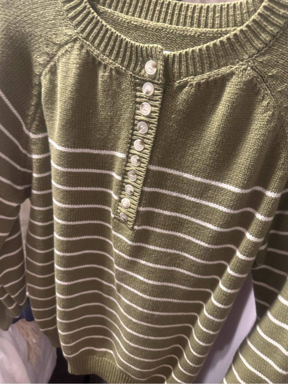 Olive Green Striped Button-Front Women's Sweater or rust color winners.